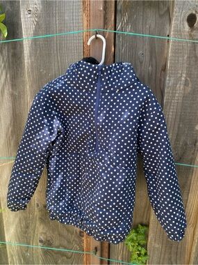 Boy + Girl Navy and White Polka Dot Puffer Jacket